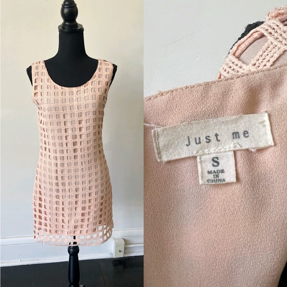 Just Me Blush Pink Basket Weave Mini Dress size Small - Picture 1 of 8